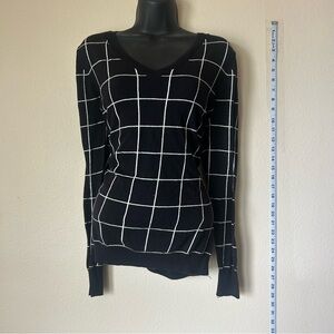 Worthington Black V-Neck Sweater with White Grid